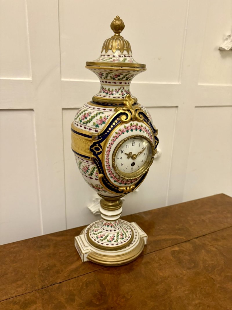 Outstanding Quality Antique French Victorian Hand-Painted Porcelain Urn Mantel Clock